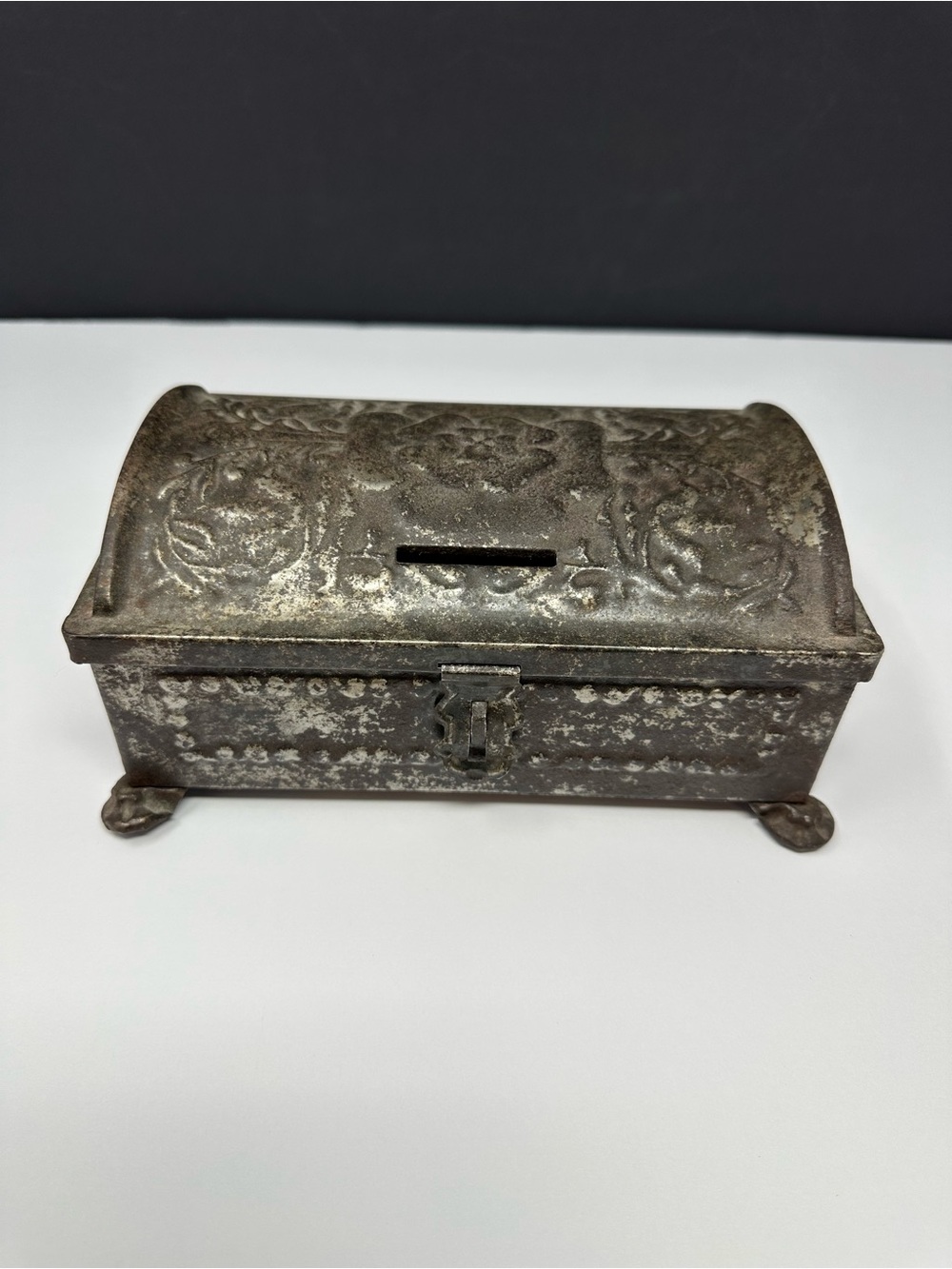Vintage Fricke & Nacke Tin Treasure Chest Coin Jewelry Box Western Germany S5